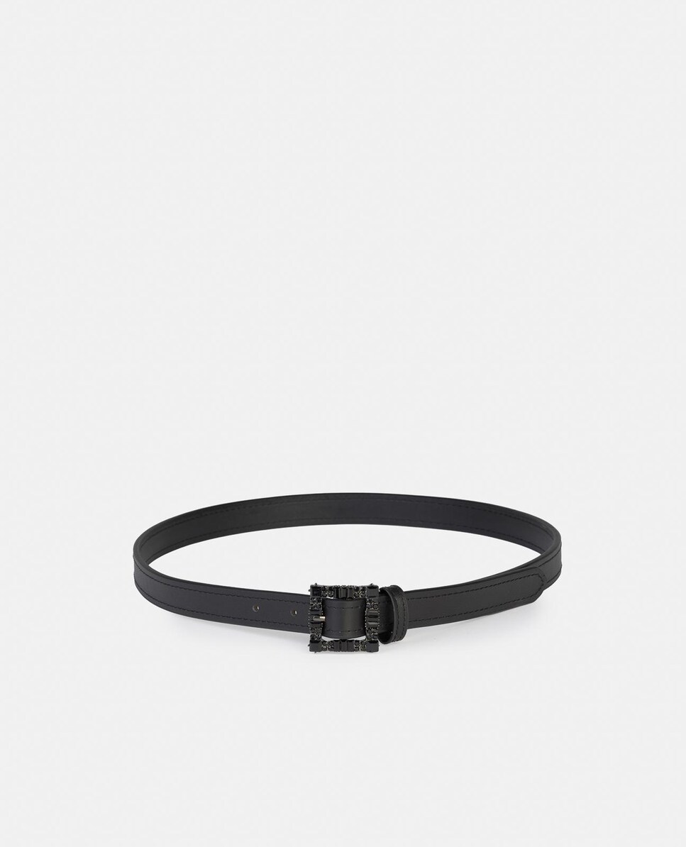 Cinto de Pele com Fivela de Pedraria Preto-1