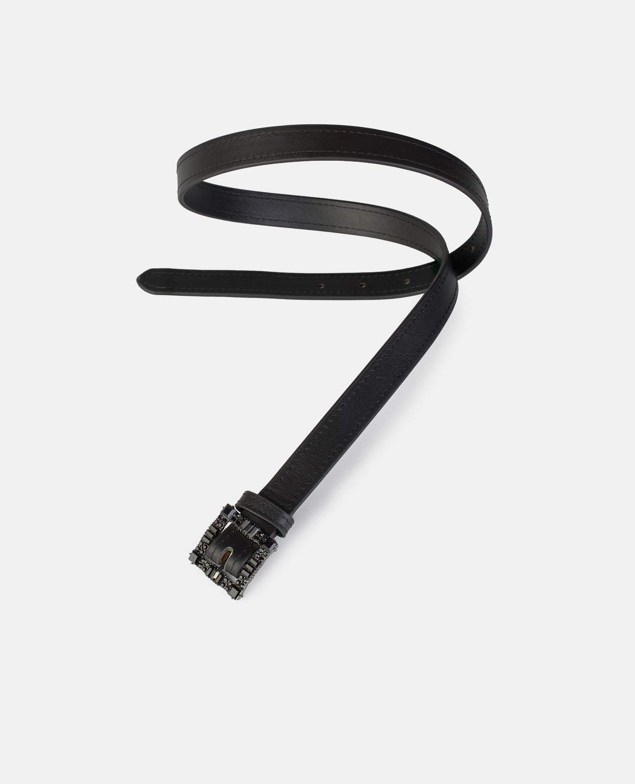 Cinto de Pele com Fivela de Pedraria Preto-2