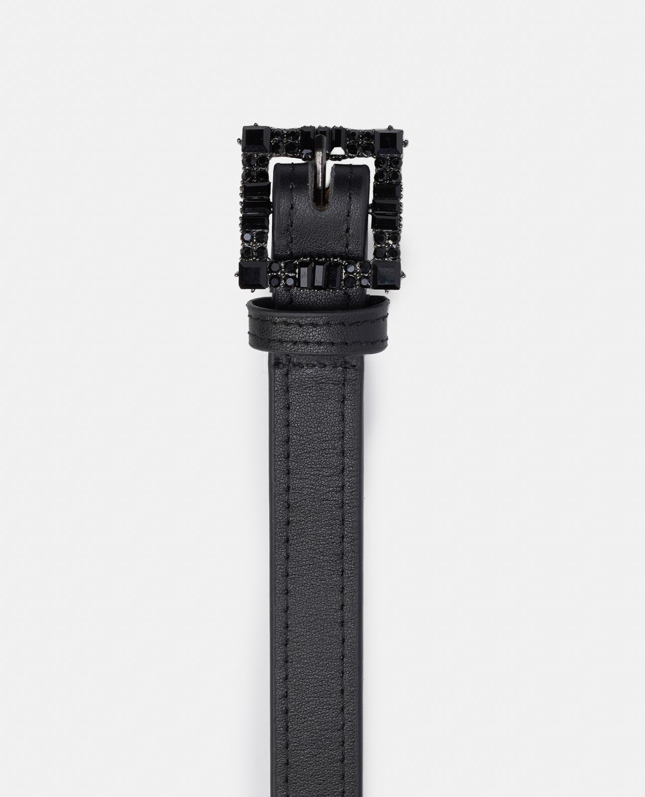 Cinto de Pele com Fivela de Pedraria Preto-4