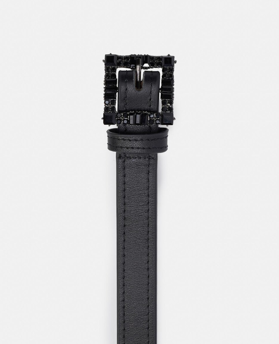 Cinto de Pele com Fivela de Pedraria Preto-4