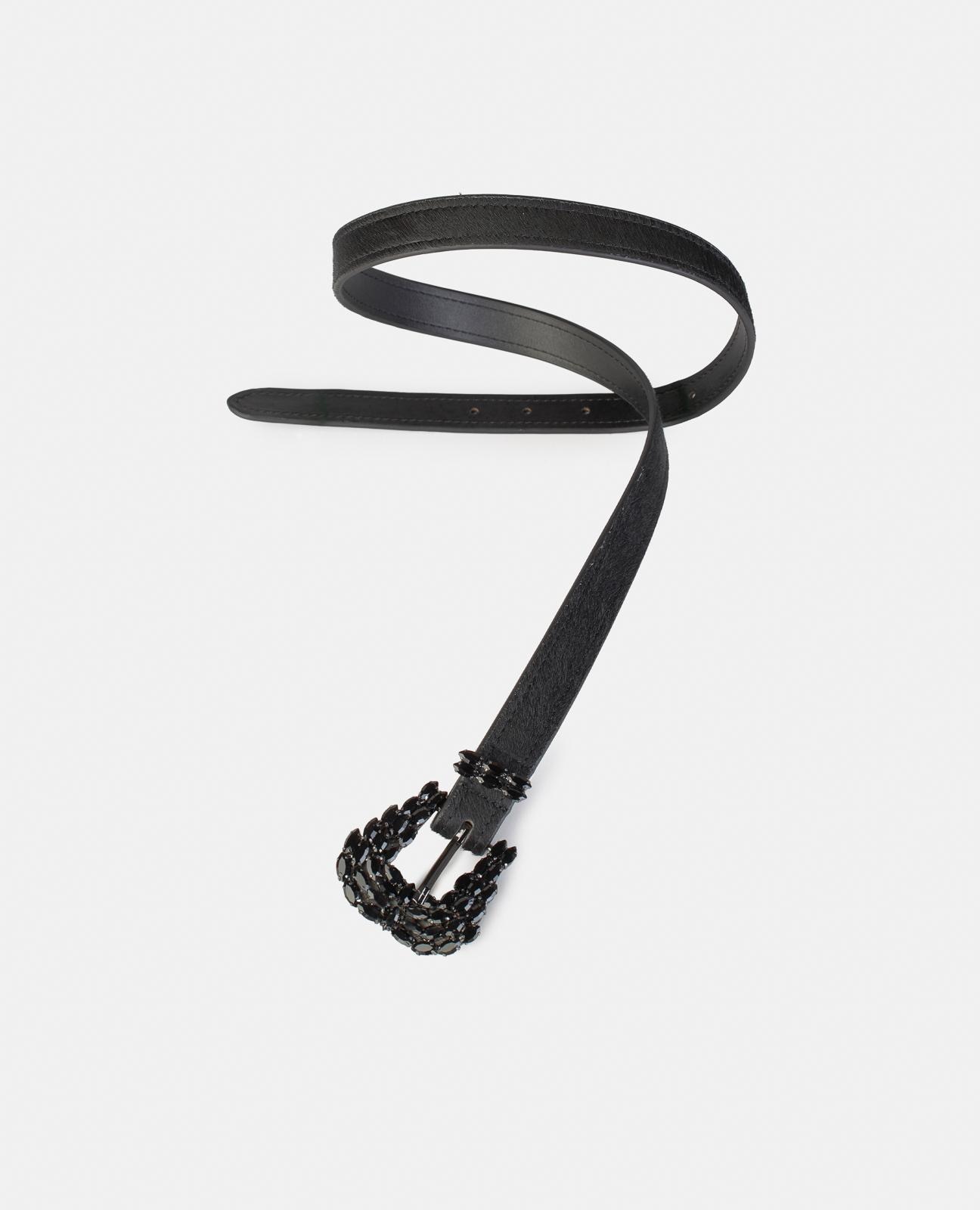 Cinto de Pele com Fivela de Pedraria Preto-2