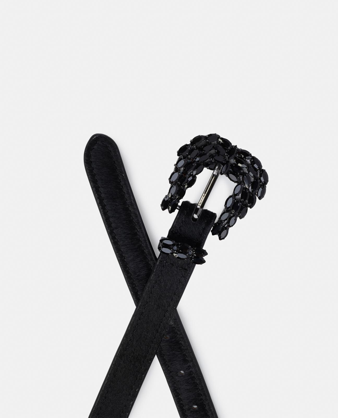 Cinto de Pele com Fivela de Pedraria Preto-3