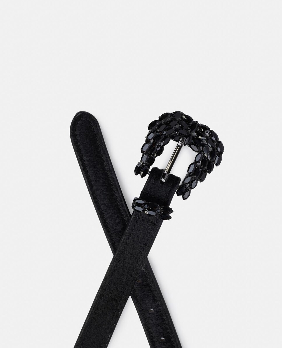 Cinto de Pele com Fivela de Pedraria Preto-3