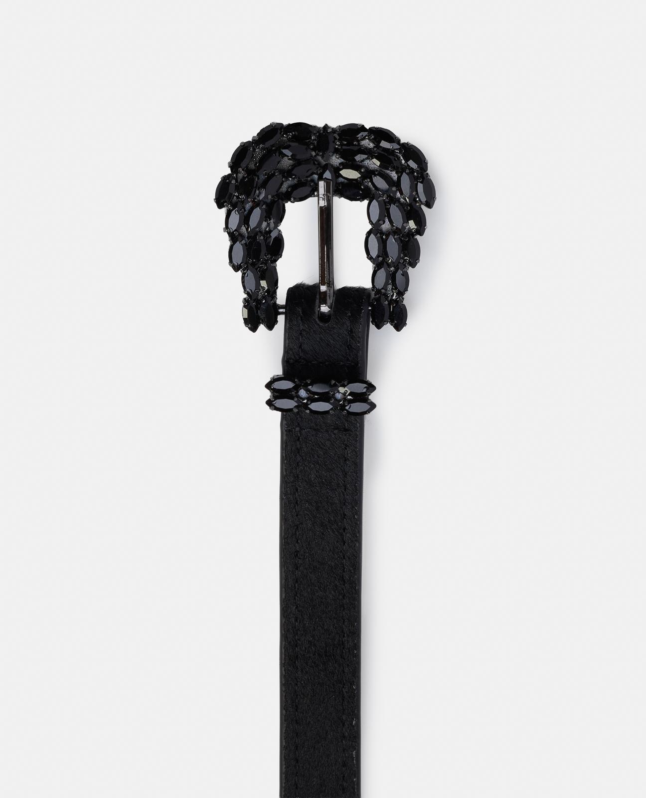 Cinto de Pele com Fivela de Pedraria Preto-4