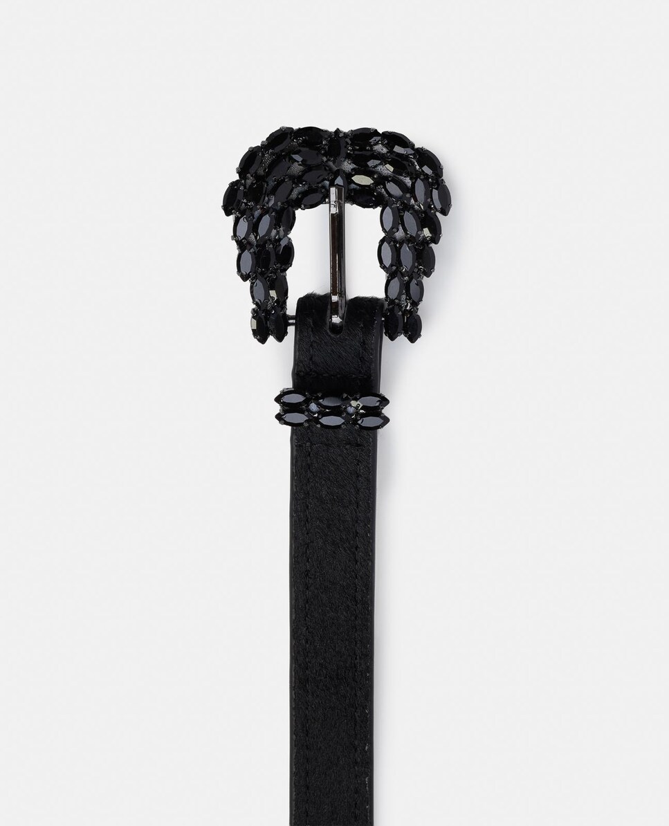 Cinto de Pele com Fivela de Pedraria Preto-4