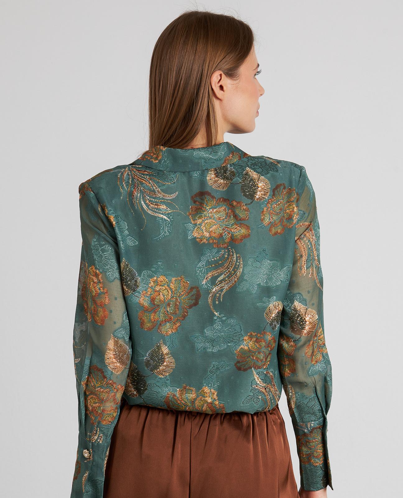 Camisa Estampada com Gola de Lapela e Decote em V Verde-antiquário-7