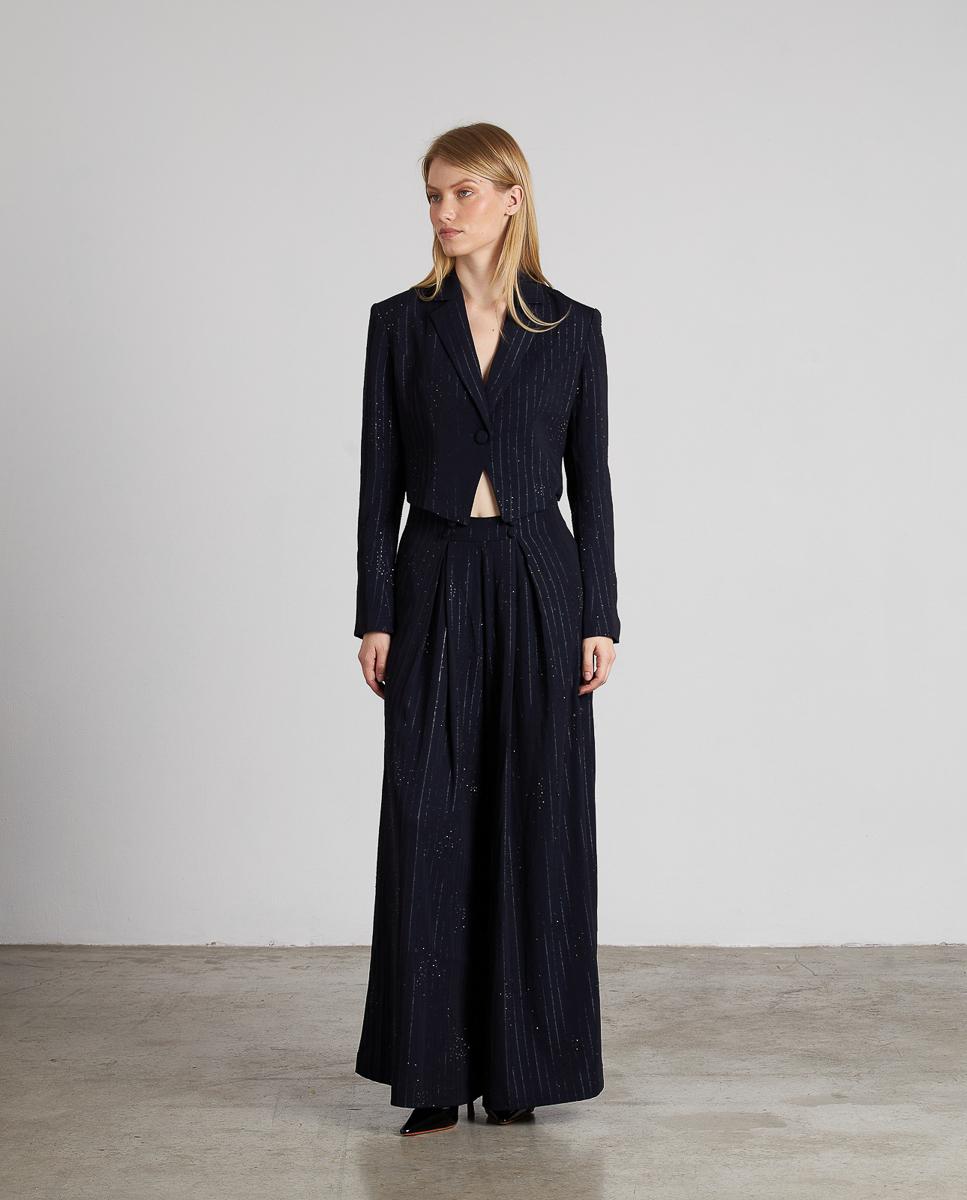 Blazer Crop com Riscas Diplomáticas e Pedraria Azul-marinho-2