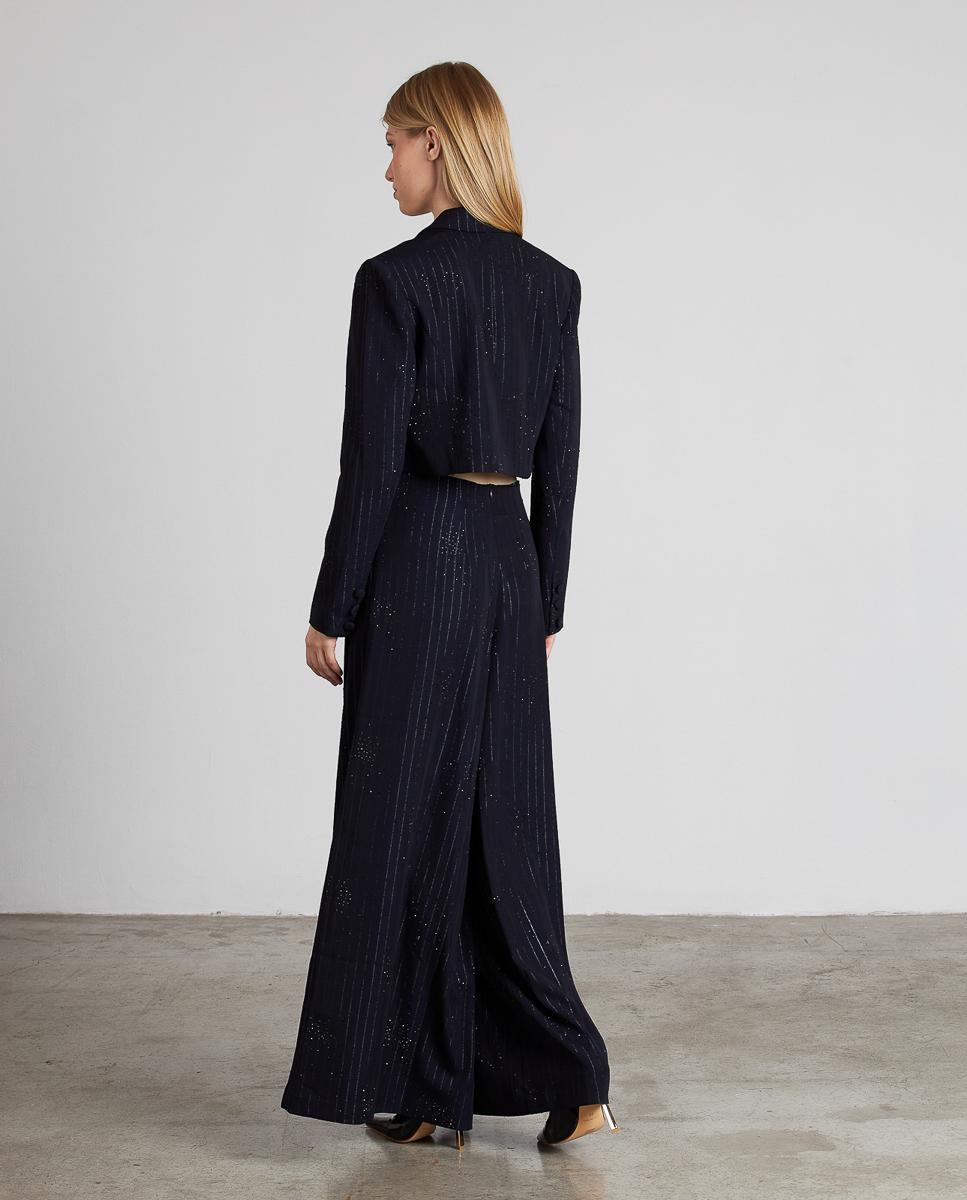 Blazer Crop com Riscas Diplomáticas e Pedraria Azul-marinho-7