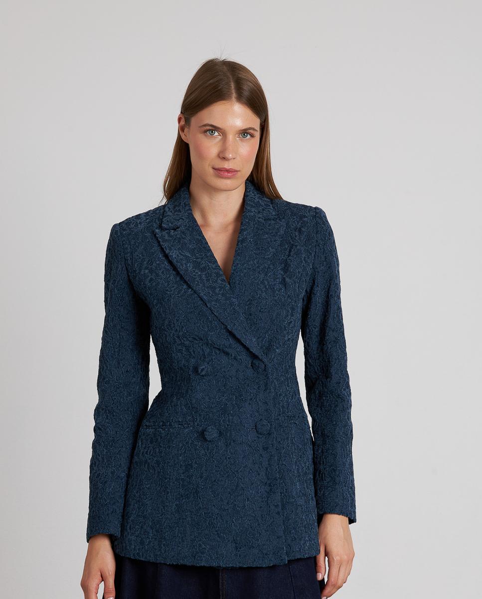 Imagem 0 de Blazer Cruzado com Detalhes Gola Lapela e Manga Comprida