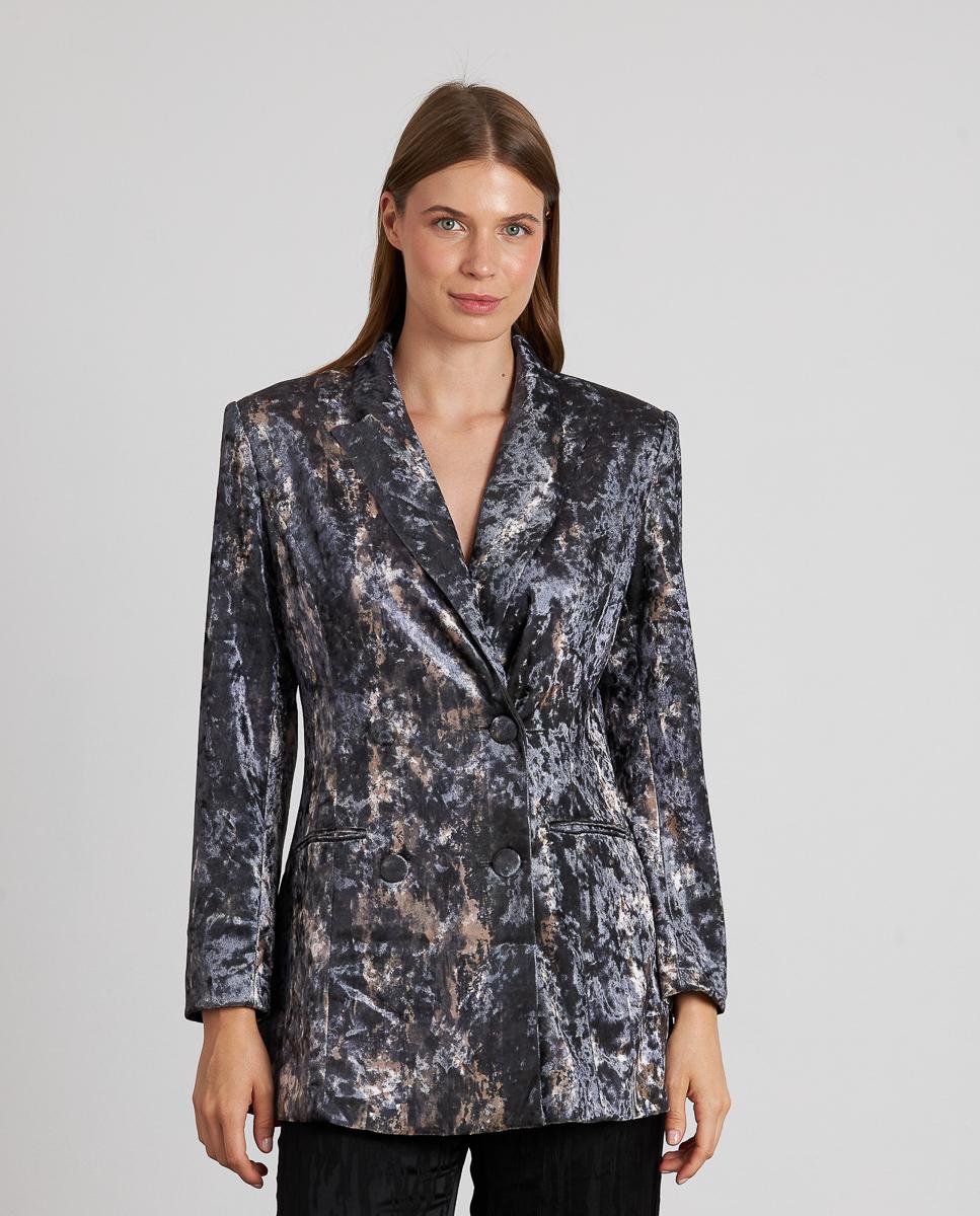 Imagem 0 de Blazer de Veludo Cruzada com Gola Lapela e Manga Comprida