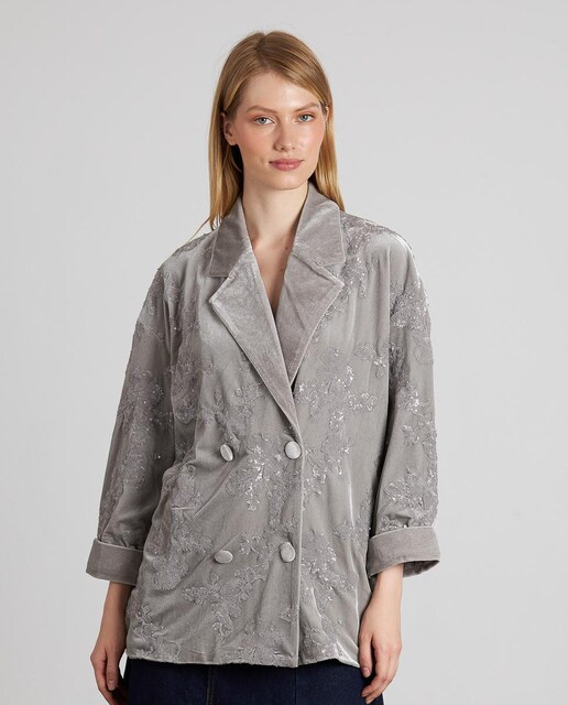 Imagem 0 de Blazer Efeito Veludo com Detalhes de Lantejoulas