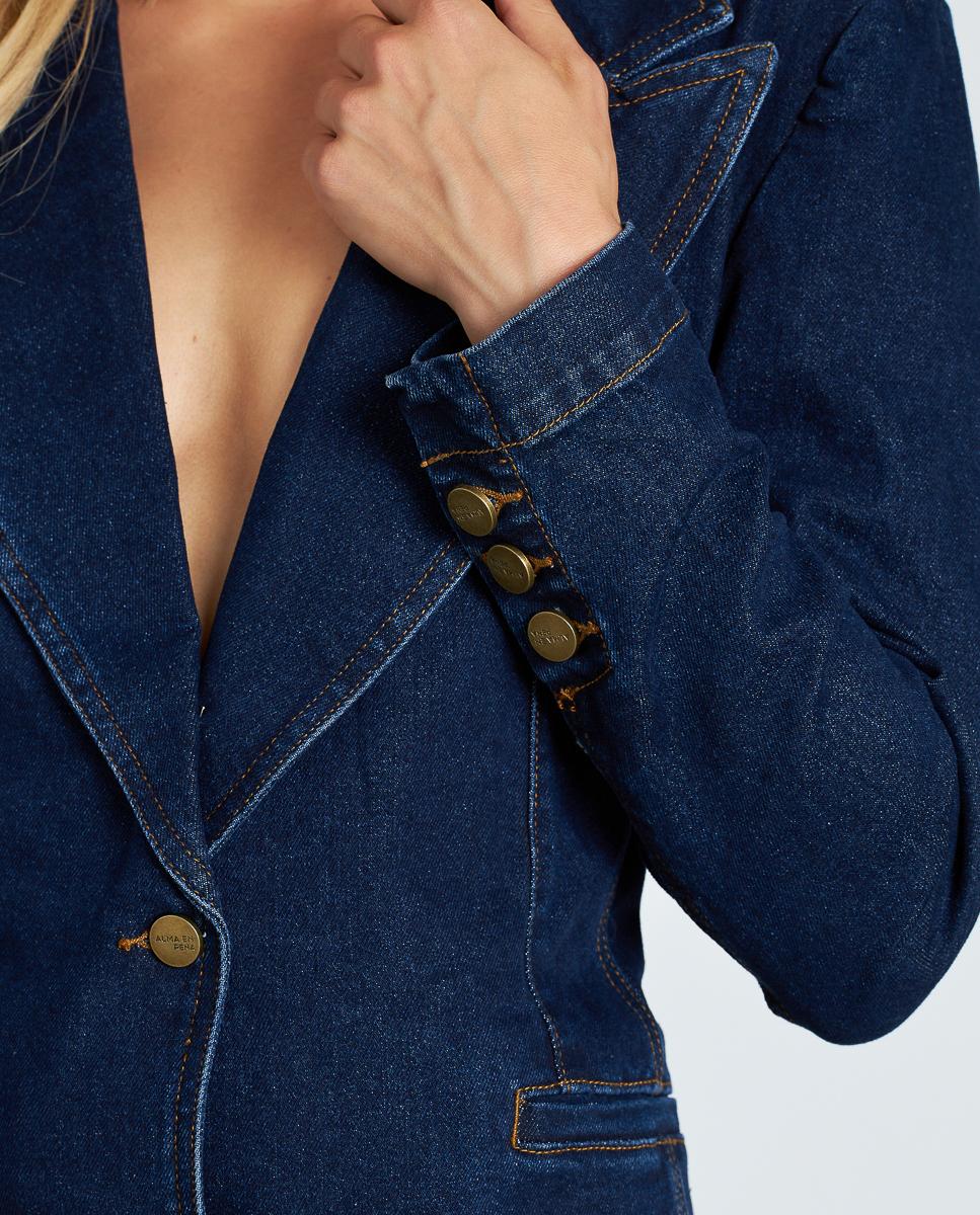 Blazer Jeans com Bolsos Frontais Azul-escuro-4