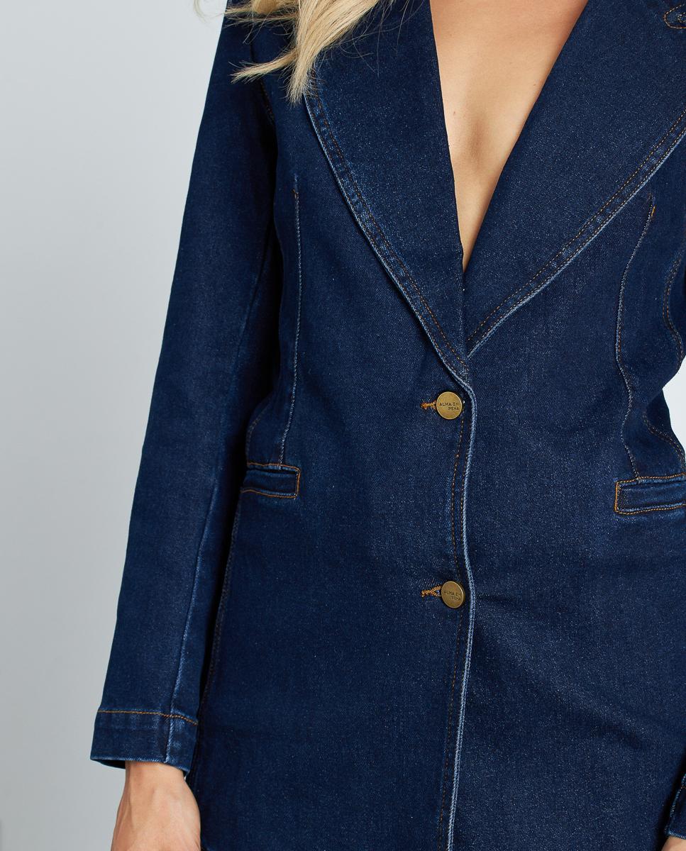 Blazer Jeans com Bolsos Frontais Azul-escuro-5