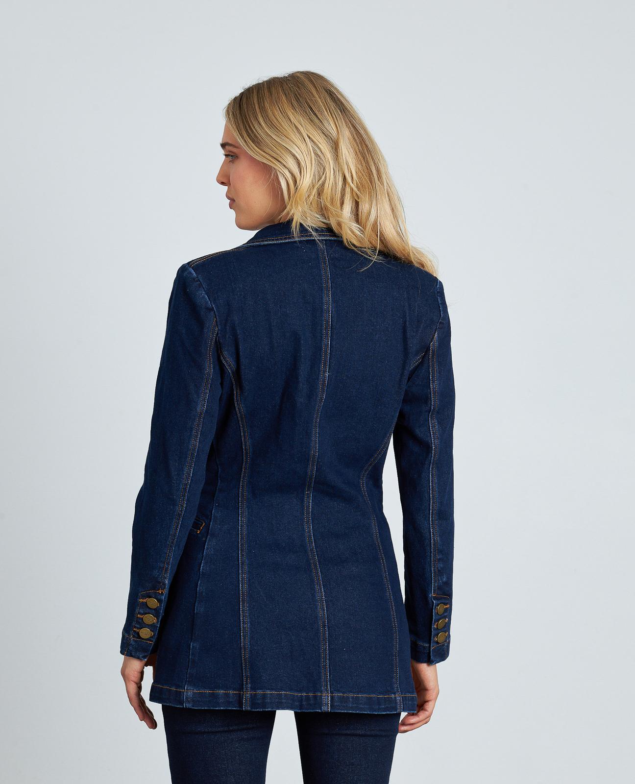 Blazer Jeans com Bolsos Frontais Azul-escuro-7