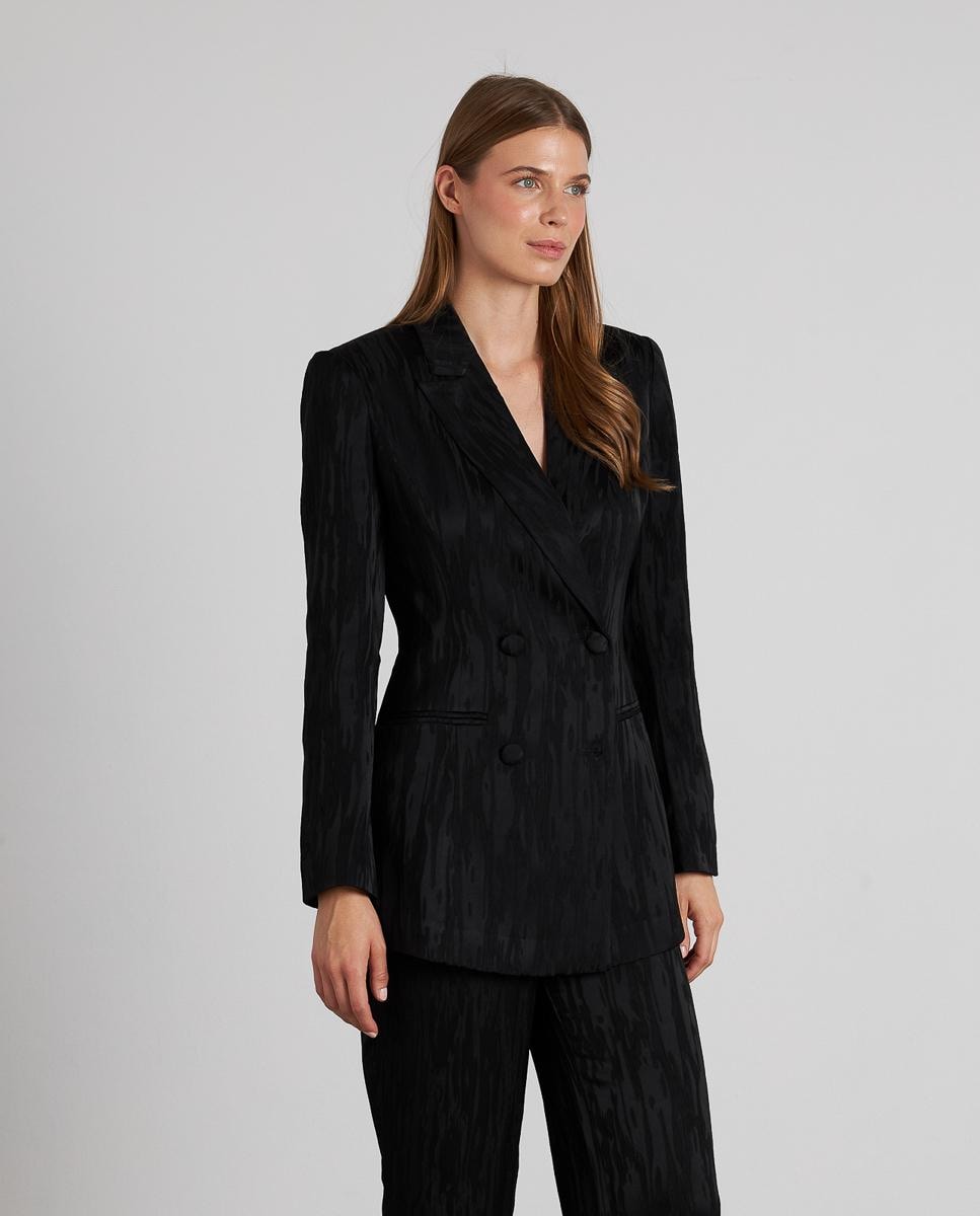 Blazer Texturizado com Gola de Lapela e Manga Comprida Preto-3