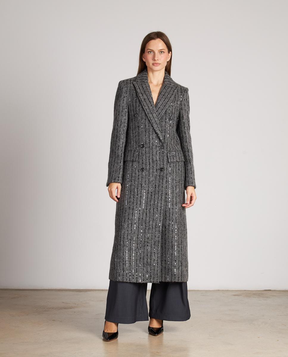 Imagem 0 de Sobretudo de Pano Cruzado com Riscas Diplomáticas com Lantejoulas e Fecho com Botões