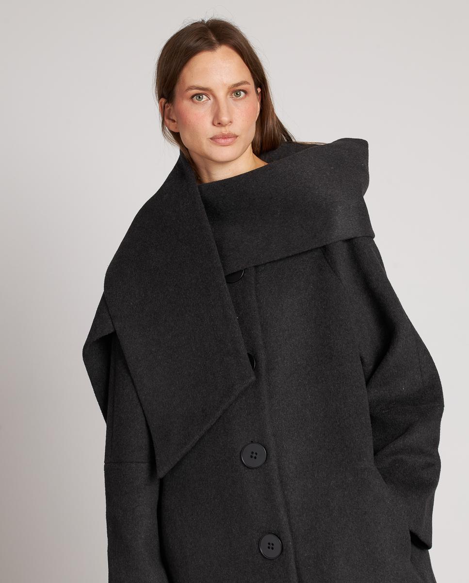 Sobretudo de Pano Cruzado com Cachecol e Fecho com Botões Cinzento-4