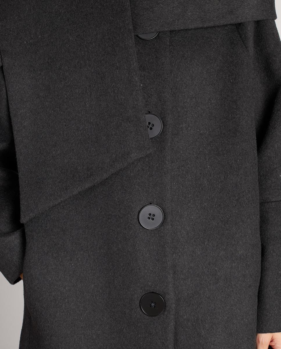 Sobretudo de Pano Cruzado com Cachecol e Fecho com Botões Cinzento-6