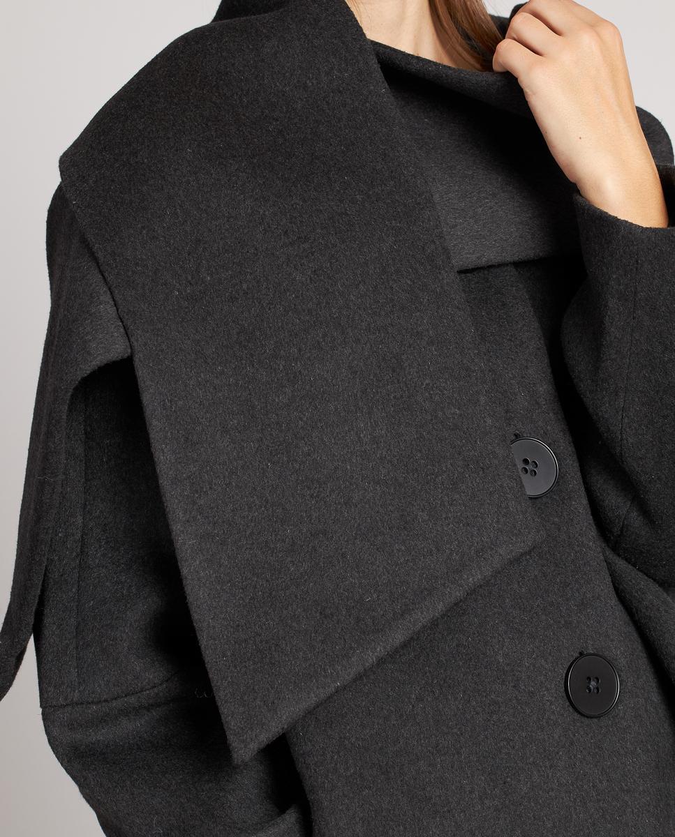 Sobretudo de Pano Cruzado com Cachecol e Fecho com Botões Cinzento-7