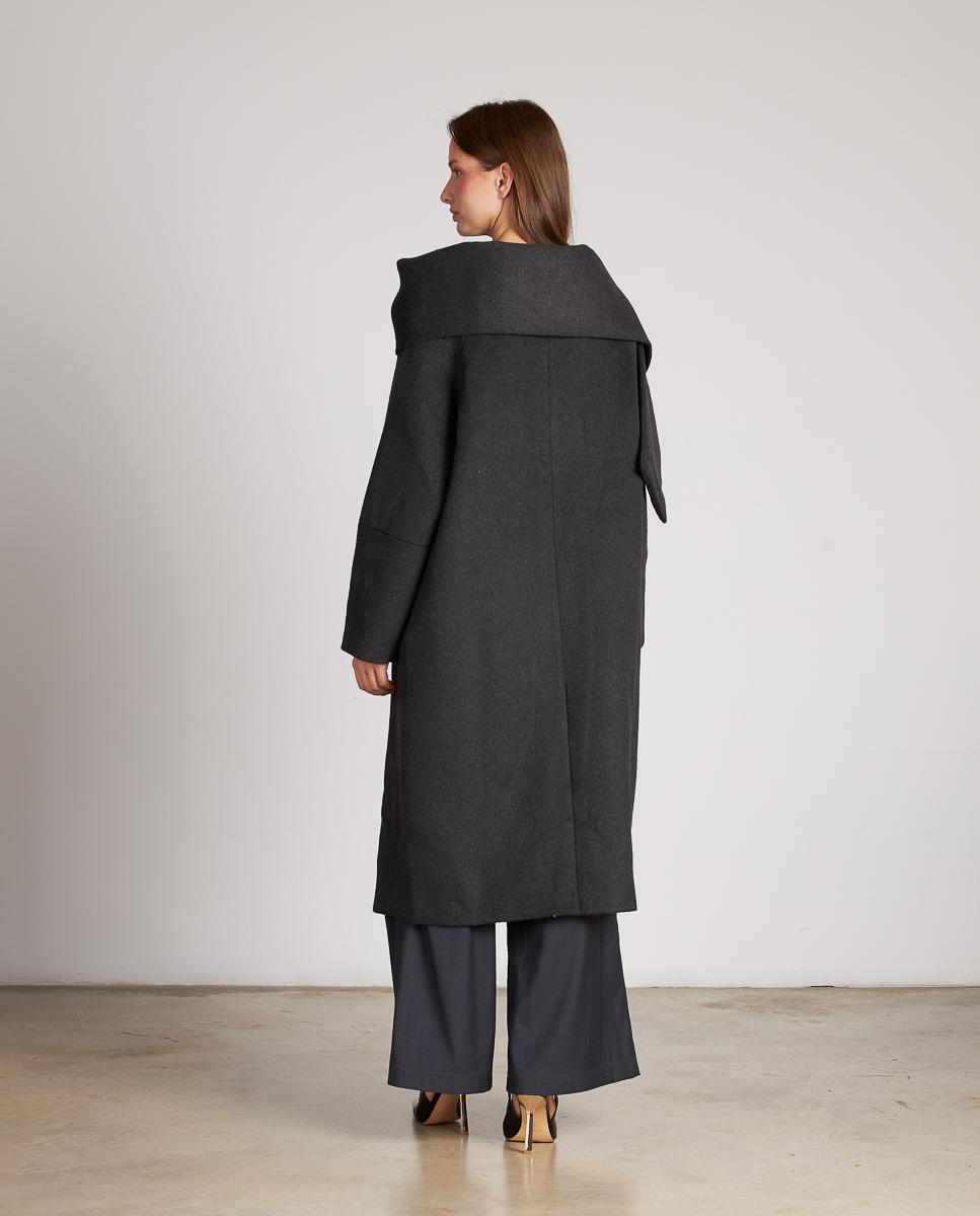 Sobretudo de Pano Cruzado com Cachecol e Fecho com Botões Cinzento-8