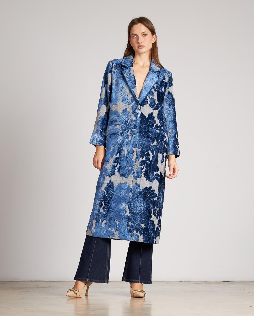 Imagem 0 de Sobretudo de Pano com Flores de Veludo e Fecho com Botões