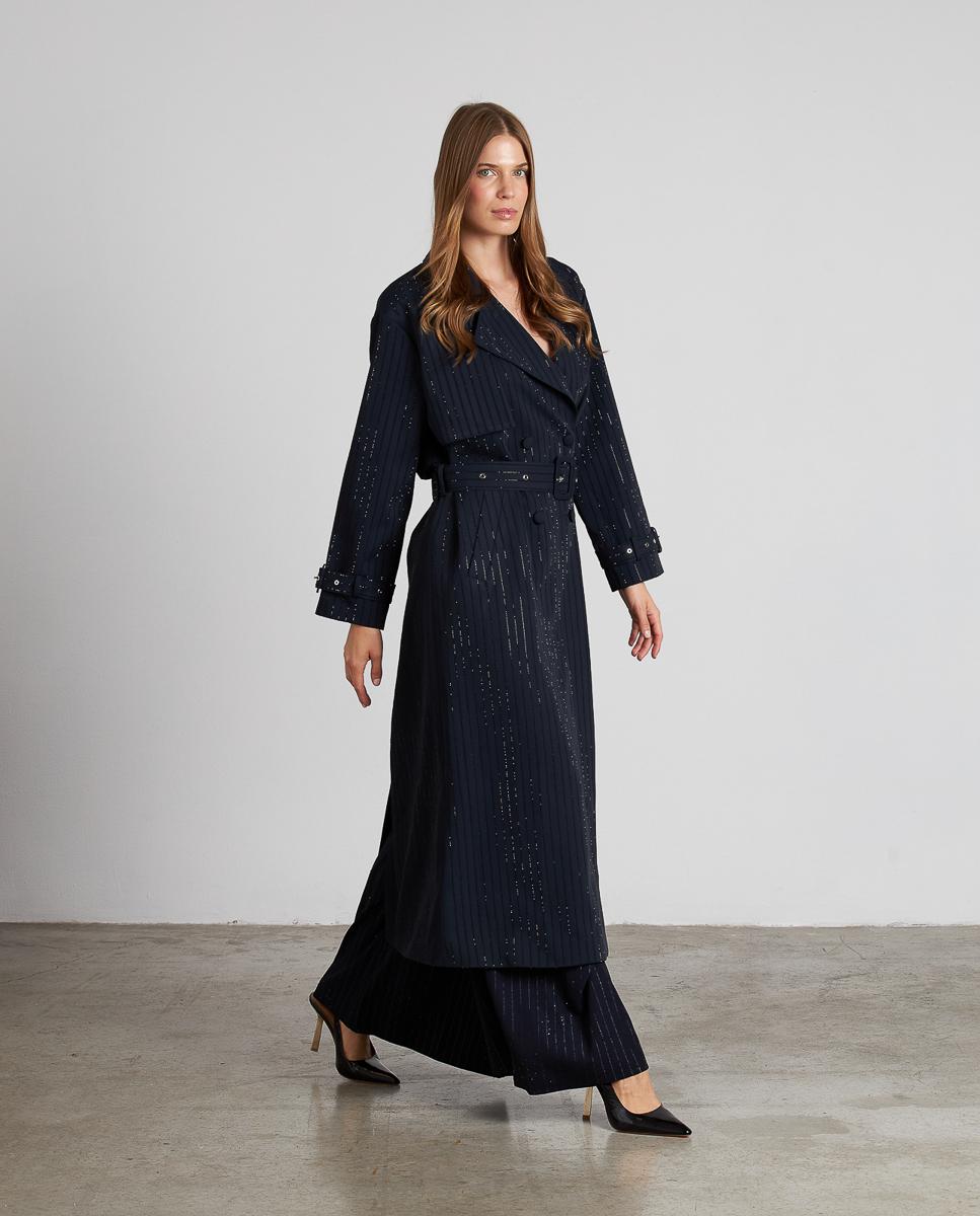 Imagem 0 de Gabardina Cruzada com Riscas Diplomáticas e Brilhantes com Fecho de Botões