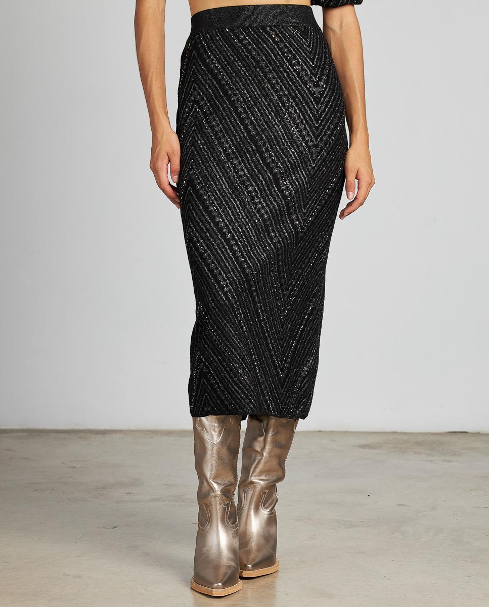 Imagem 0 de Saia Midi de Malha Ajustada com Pedraria