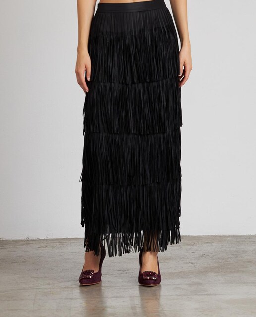 Imagem 0 de Saia Midi com Franjas e Fecho Zip