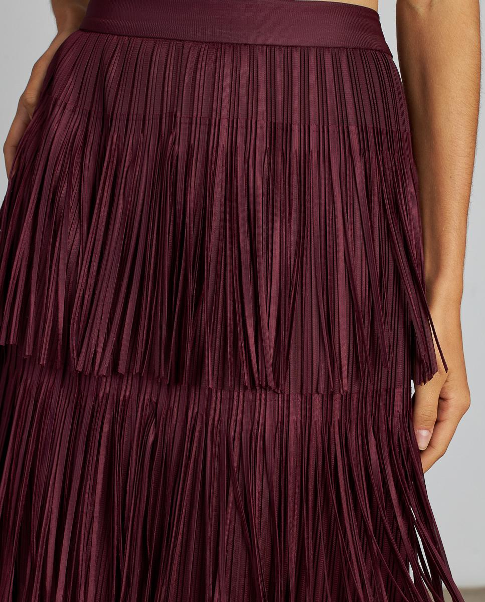 Saia Midi com Franjas e Fecho Zip Bordeaux-5