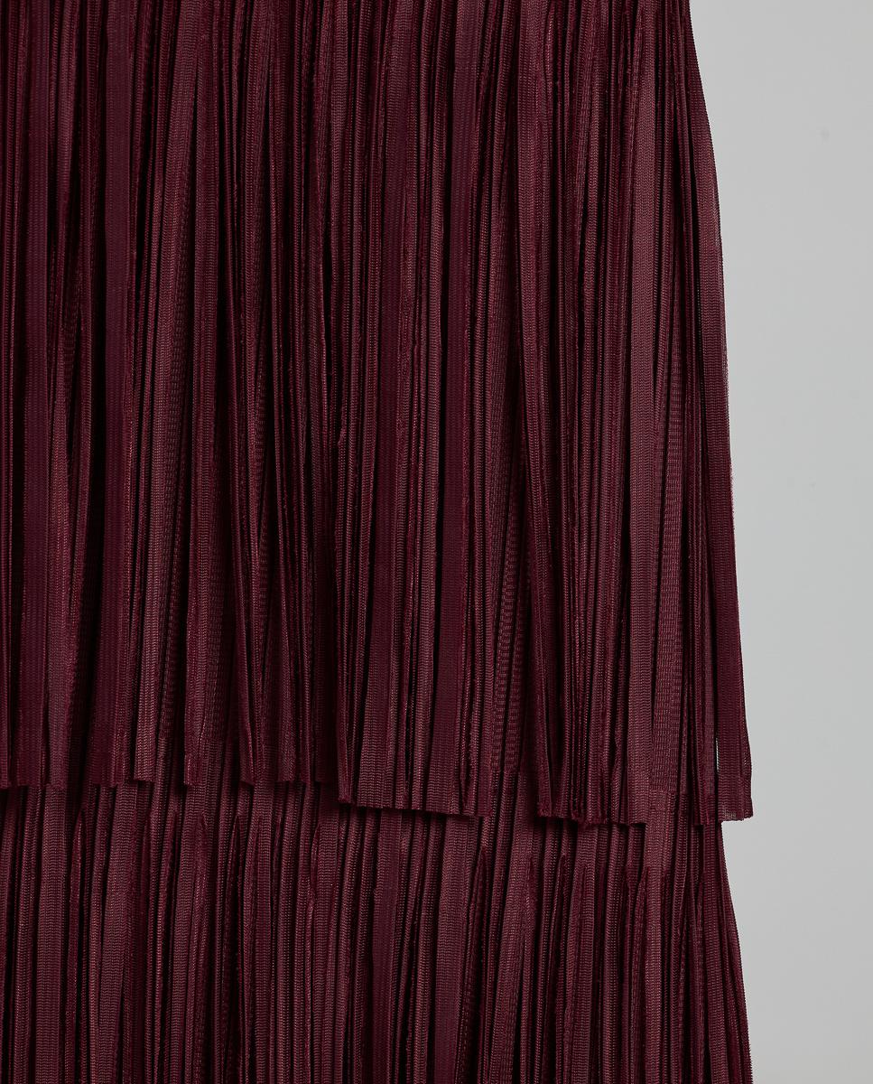 Saia Midi com Franjas e Fecho Zip Bordeaux-6