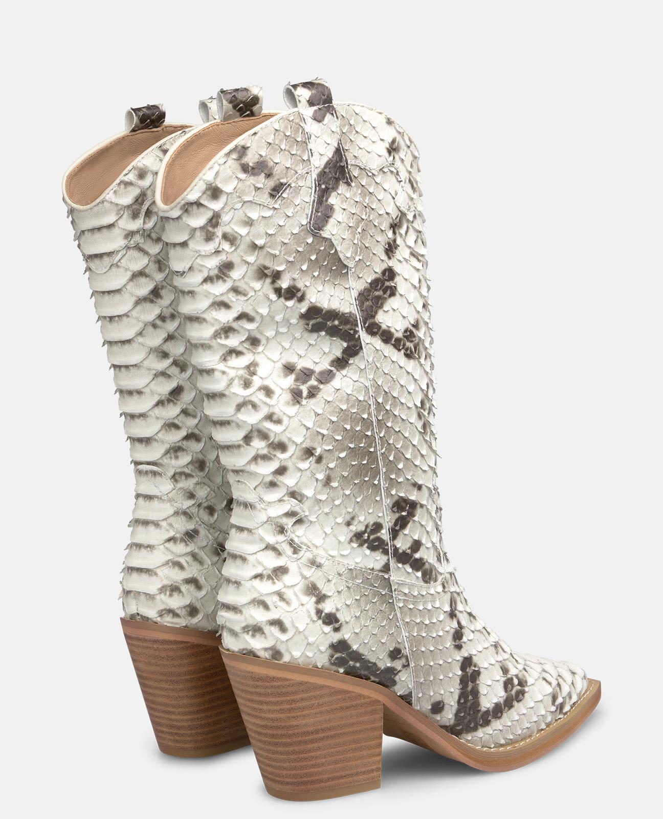 Botas Cowboy Efeito Serpente com Calce Fácil Mediante Pull On Branco-3