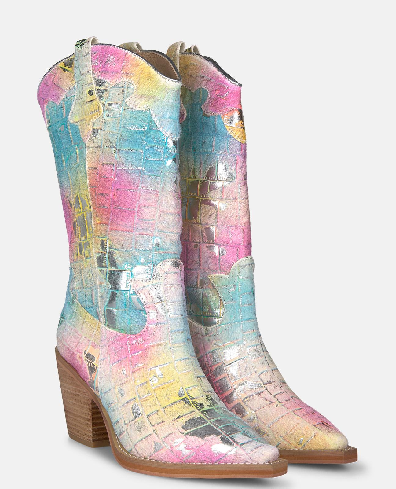 Botas Cowboy Efeito Fantasia de Salto Médio Multicolor-2