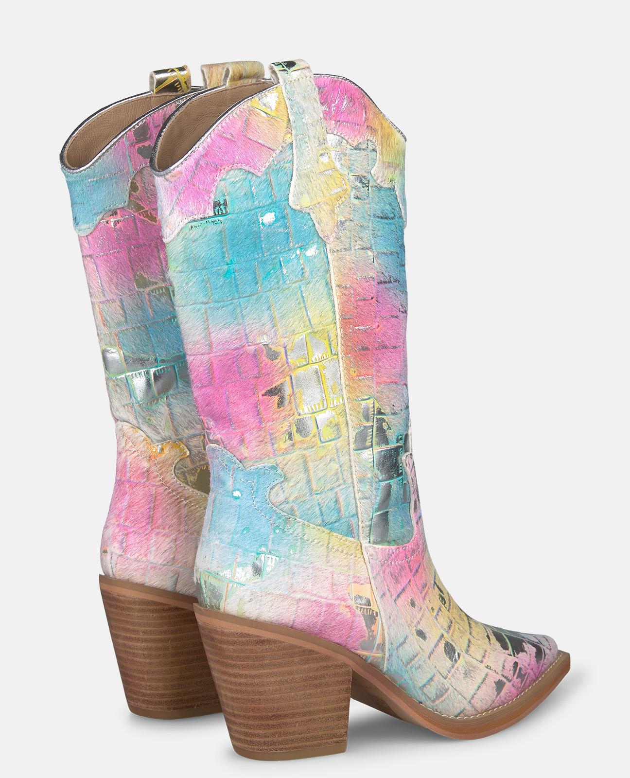 Botas Cowboy Efeito Fantasia de Salto Médio Multicolor-3