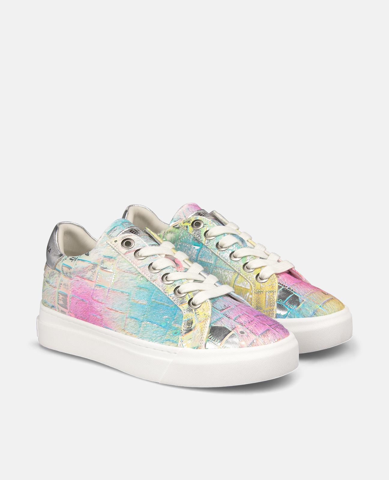 Sapatilhas Desportivas de Pele Efeito Fantasia e Fecho com Atacadores Multicolor-2