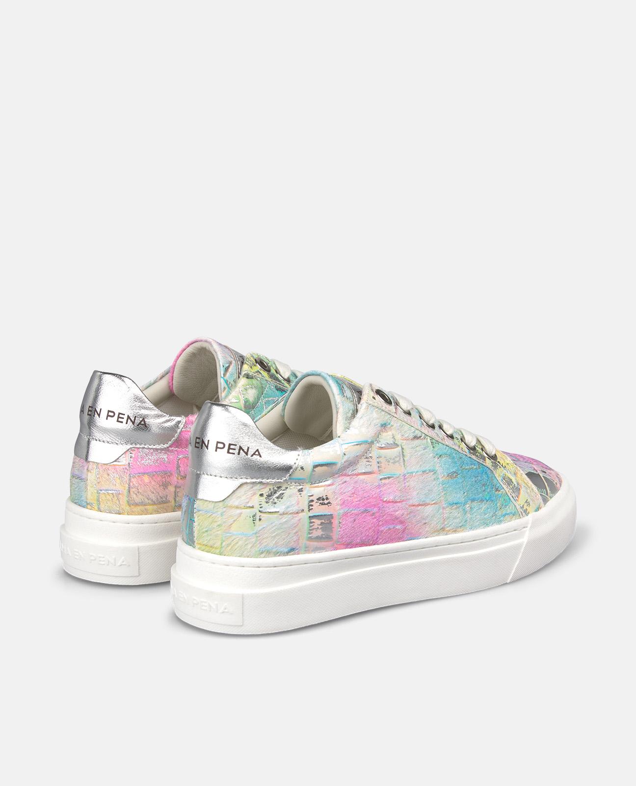 Sapatilhas Desportivas de Pele Efeito Fantasia e Fecho com Atacadores Multicolor-3