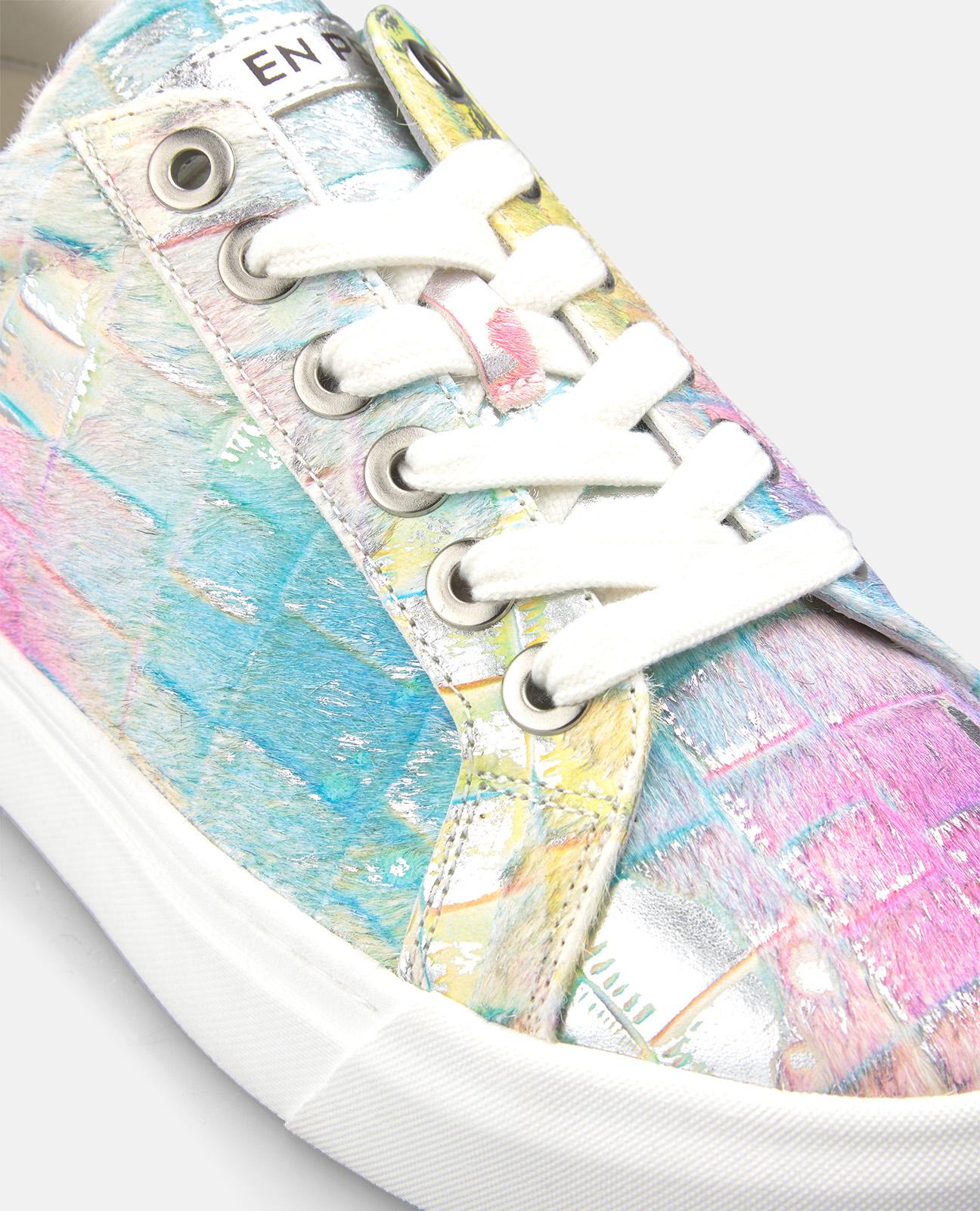 Sapatilhas Desportivas de Pele Efeito Fantasia e Fecho com Atacadores Multicolor-4