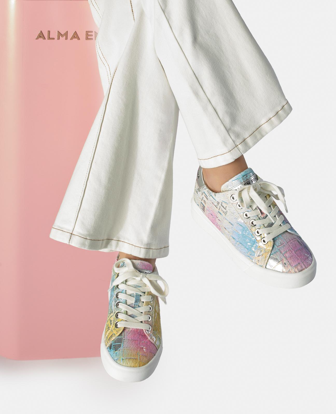 Sapatilhas Desportivas de Pele Efeito Fantasia e Fecho com Atacadores Multicolor-5