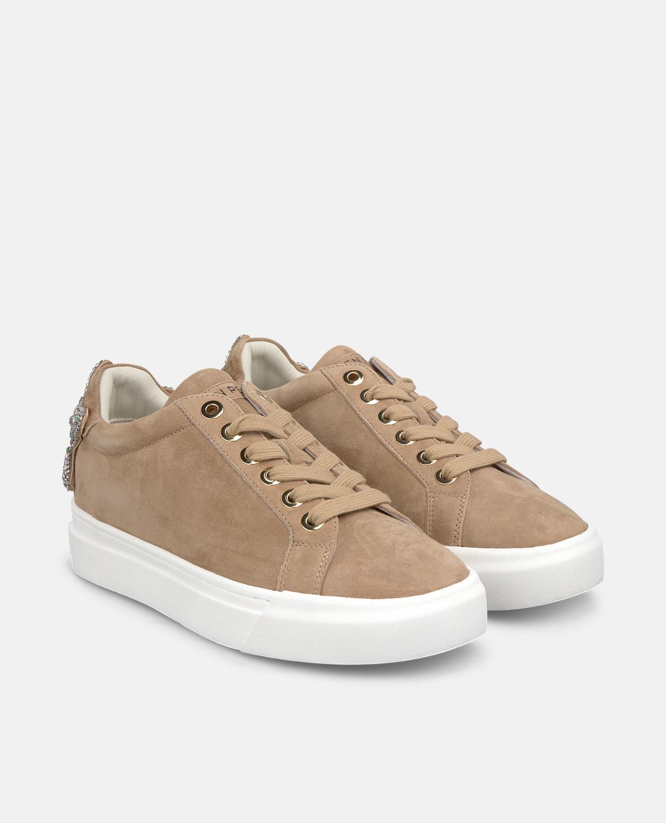 Sapatilhas Desportivas Lisas com Calcanhar com Detalhe Joia e Fecho com Atacadores Areia-2