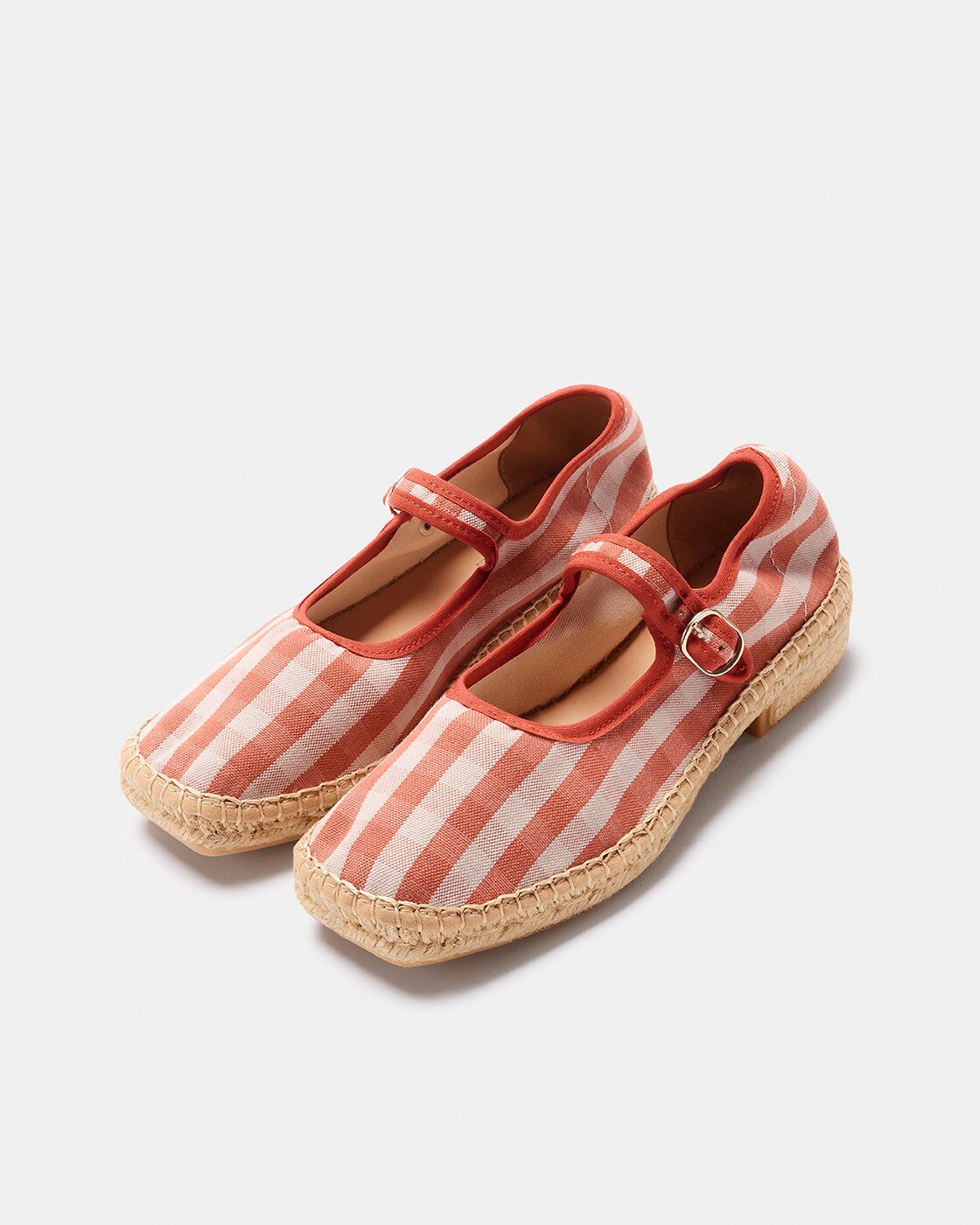 Alpercata Rasa Estilo Sapato de Presilha com Detalhe de Rebordo Elástico e Tecido de Algodão com Fecho de Fivela e Sola de Trança Simples de Juta Vermelho / Branco-2
