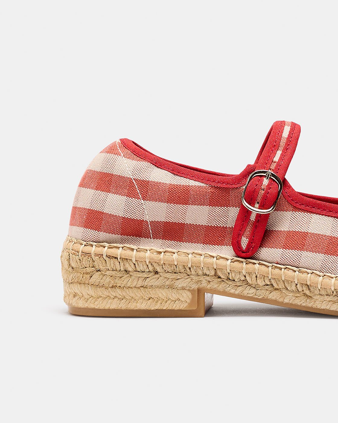 Alpercata Rasa Estilo Sapato de Presilha com Detalhe de Rebordo Elástico e Tecido de Algodão com Fecho de Fivela e Sola de Trança Simples de Juta Vermelho / Branco-3