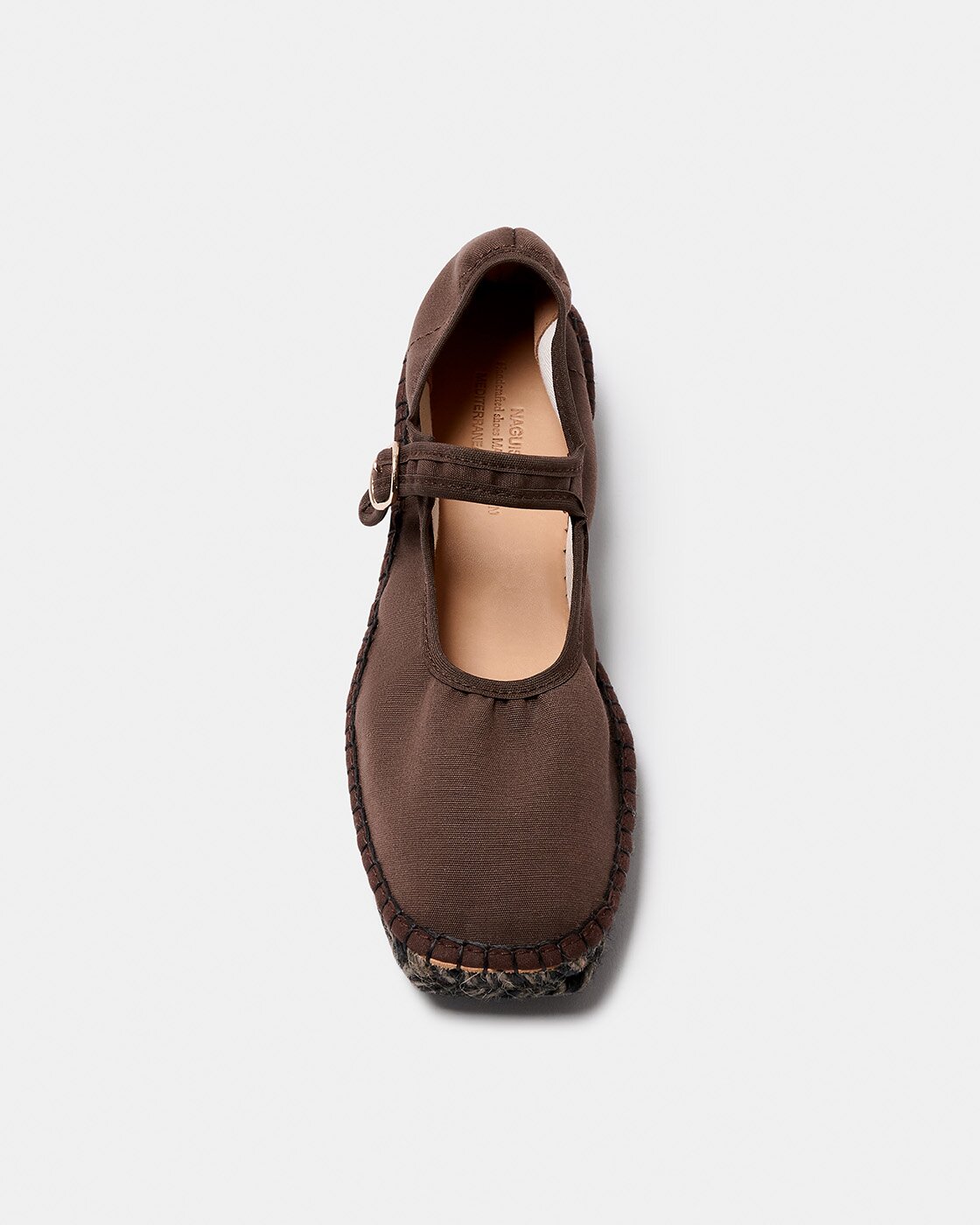 Alpercata Rasa Estilo Sapato com Detalhe de Rebordo Elástico e Tecido de Algodão com Fecho de Fivela e Sola de Trança Simples de Juta Bicolor Castanho-escuro-3