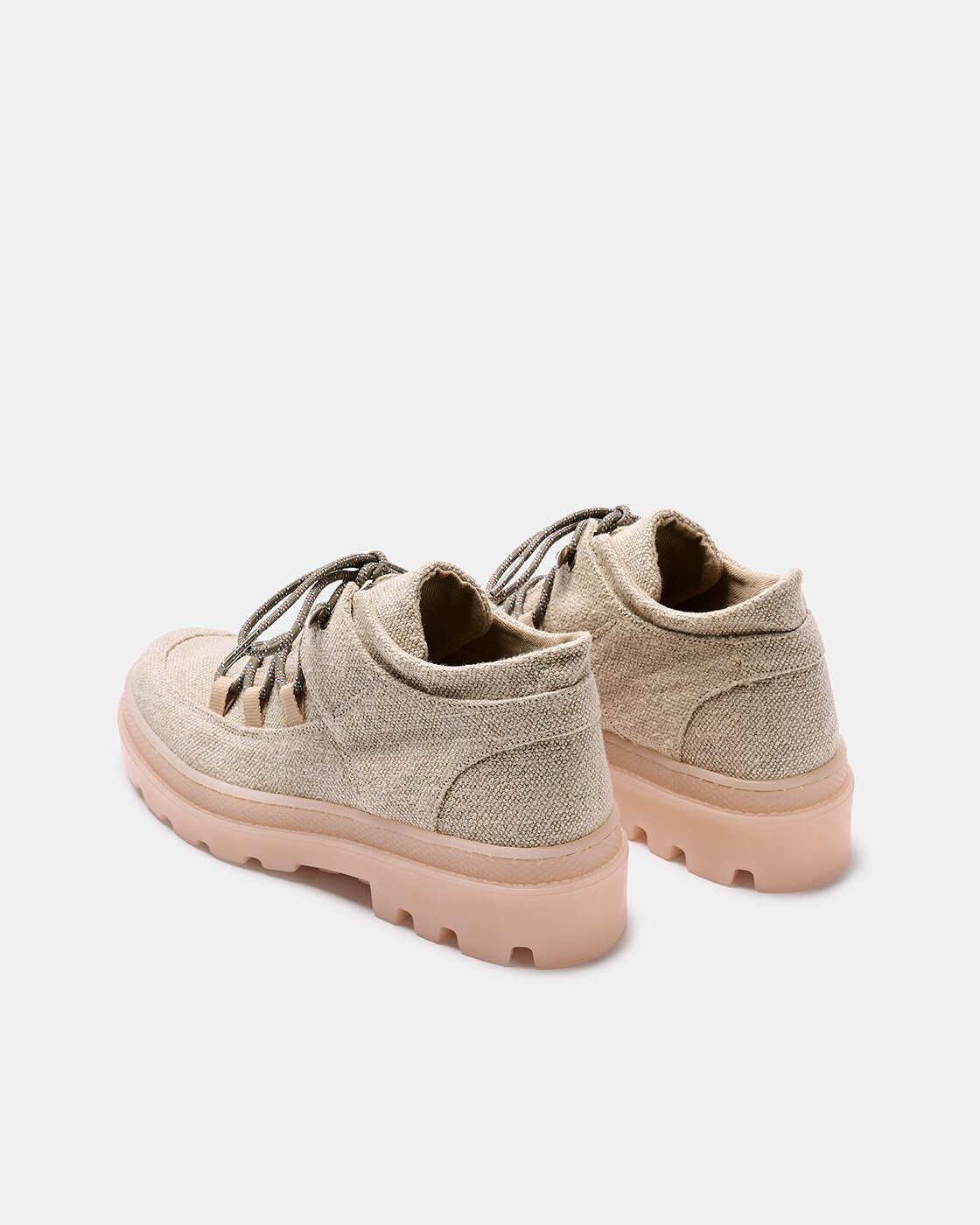 Botins de Tecido e Pele com Atacadores e Sola Track Estilo Montanha Natural-3