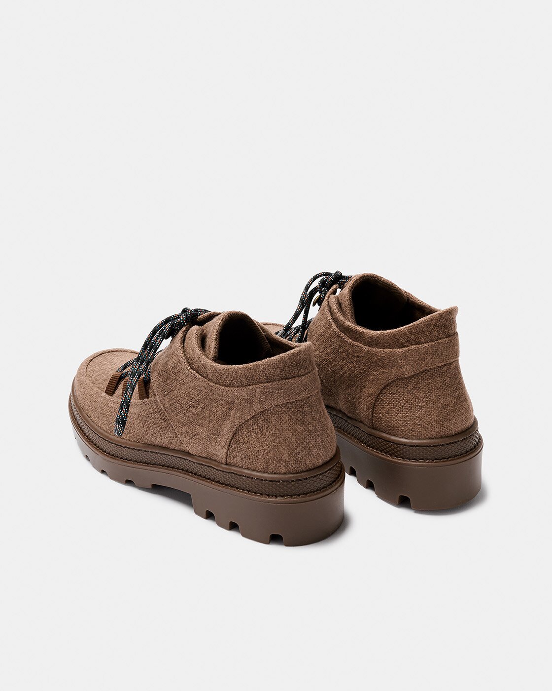 Botins de Tecido e Pele com Atacadores e Sola Track Estilo Montanha Castanho-3