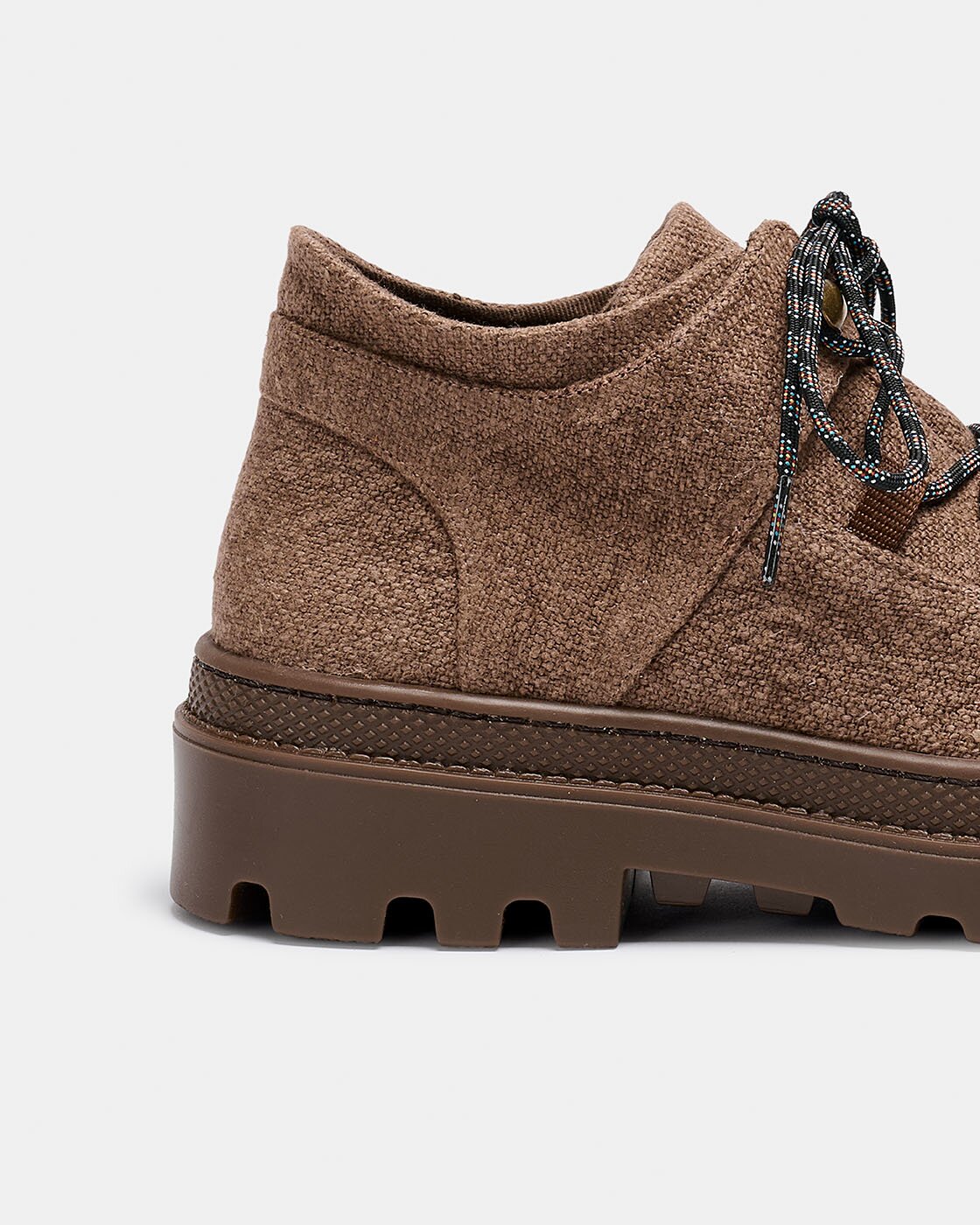 Botins de Tecido e Pele com Atacadores e Sola Track Estilo Montanha Castanho-4