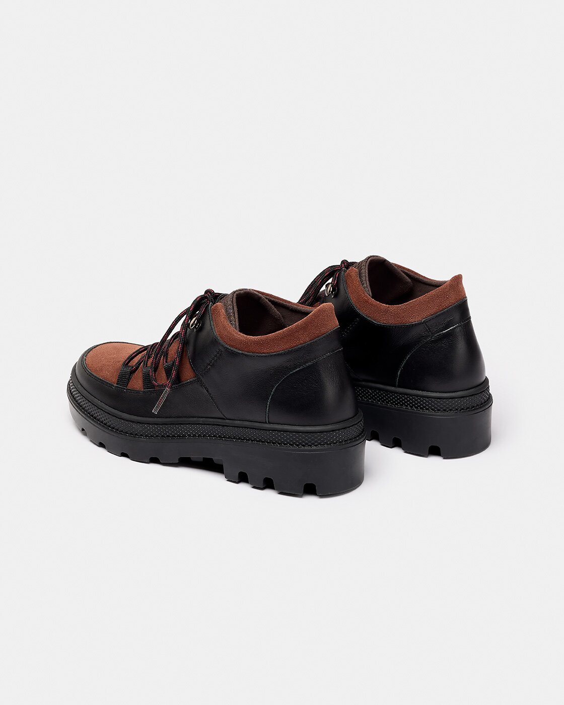 Botins com Sola Track Inspirados no Calçado de Montanha com Combinação de Materiais de Pele, Camurça e Tecido com Atacadores e Sola Track Preto / Laranja-2