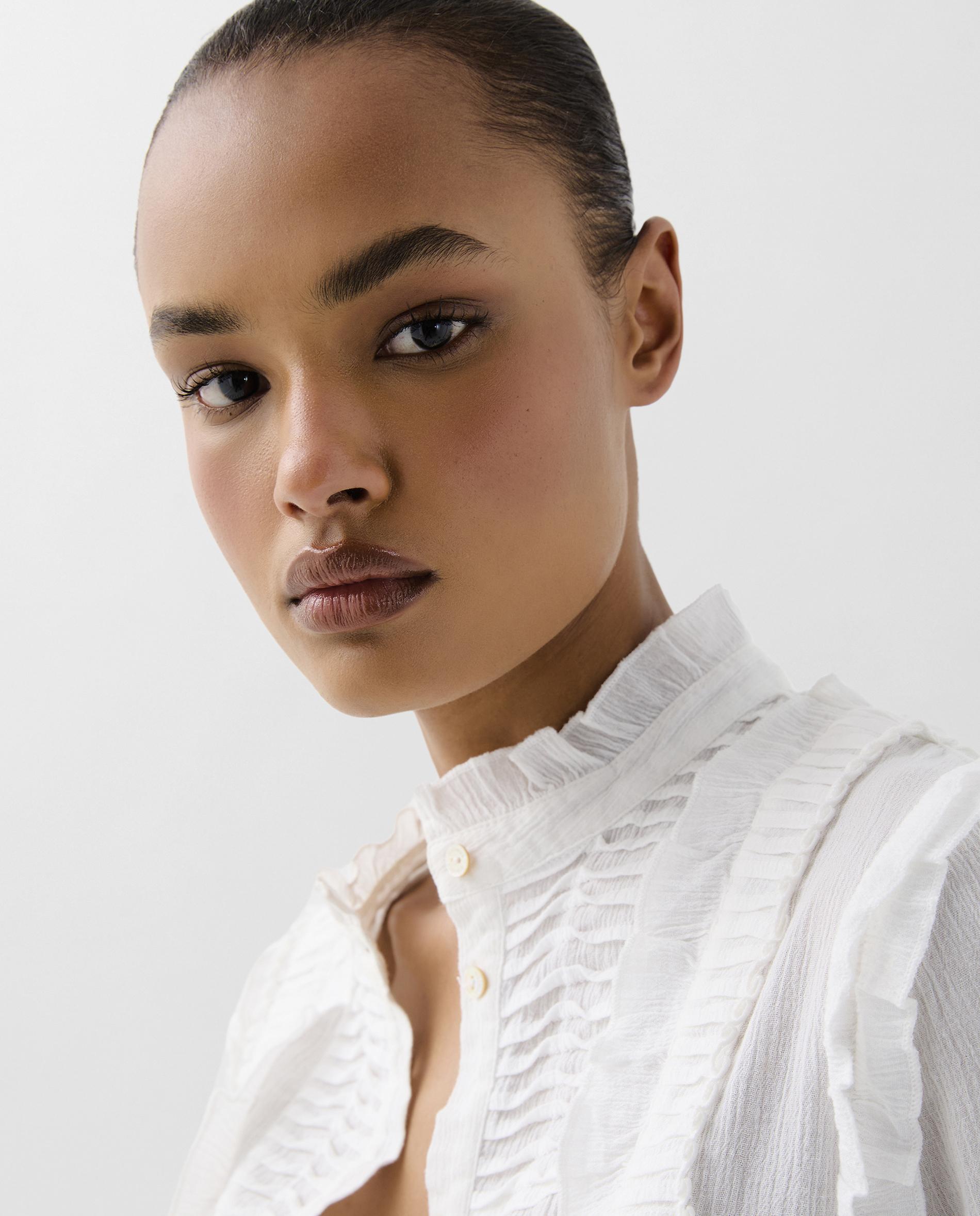 Blusa de Algodão com Folhos Branco-3
