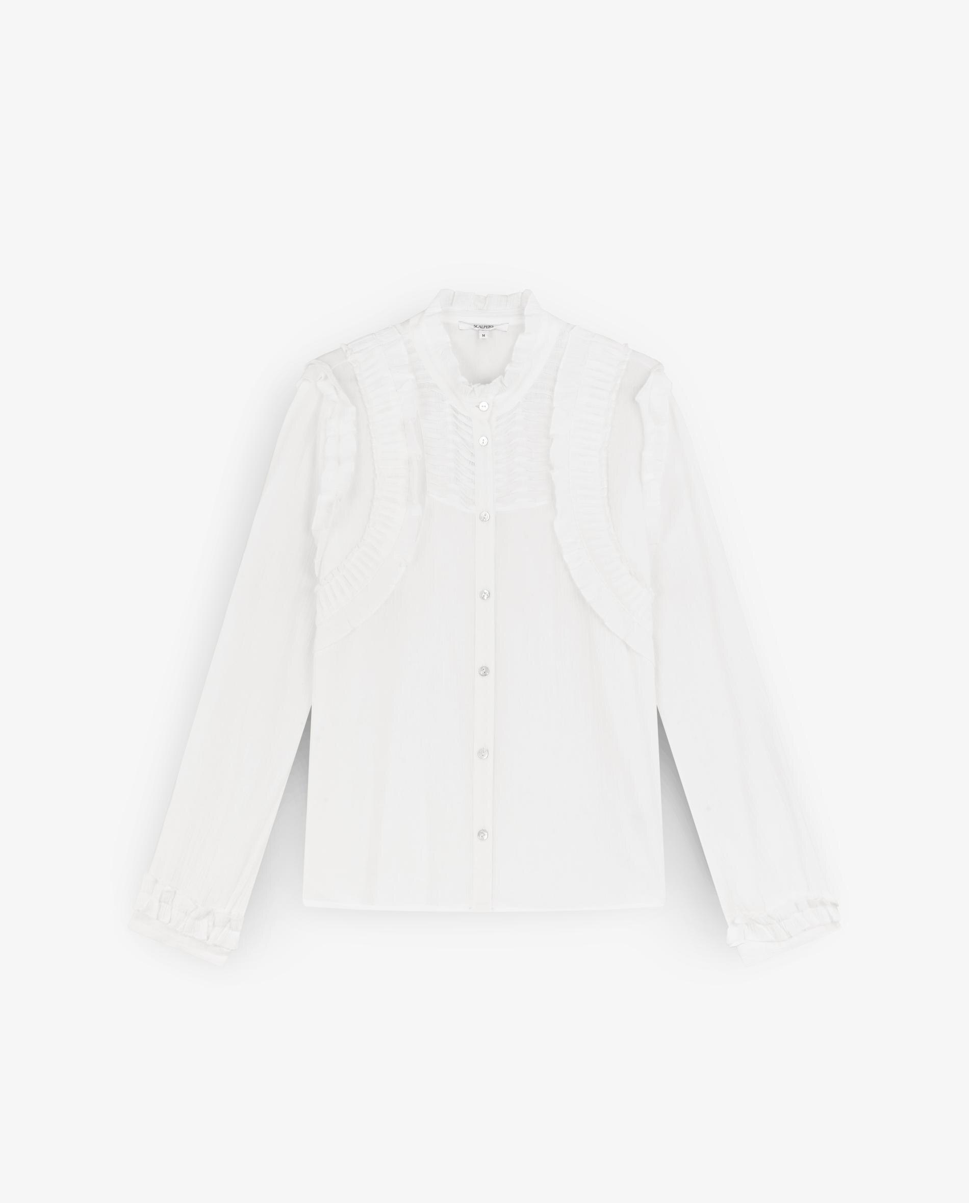 Blusa de Algodão com Folhos Branco-4