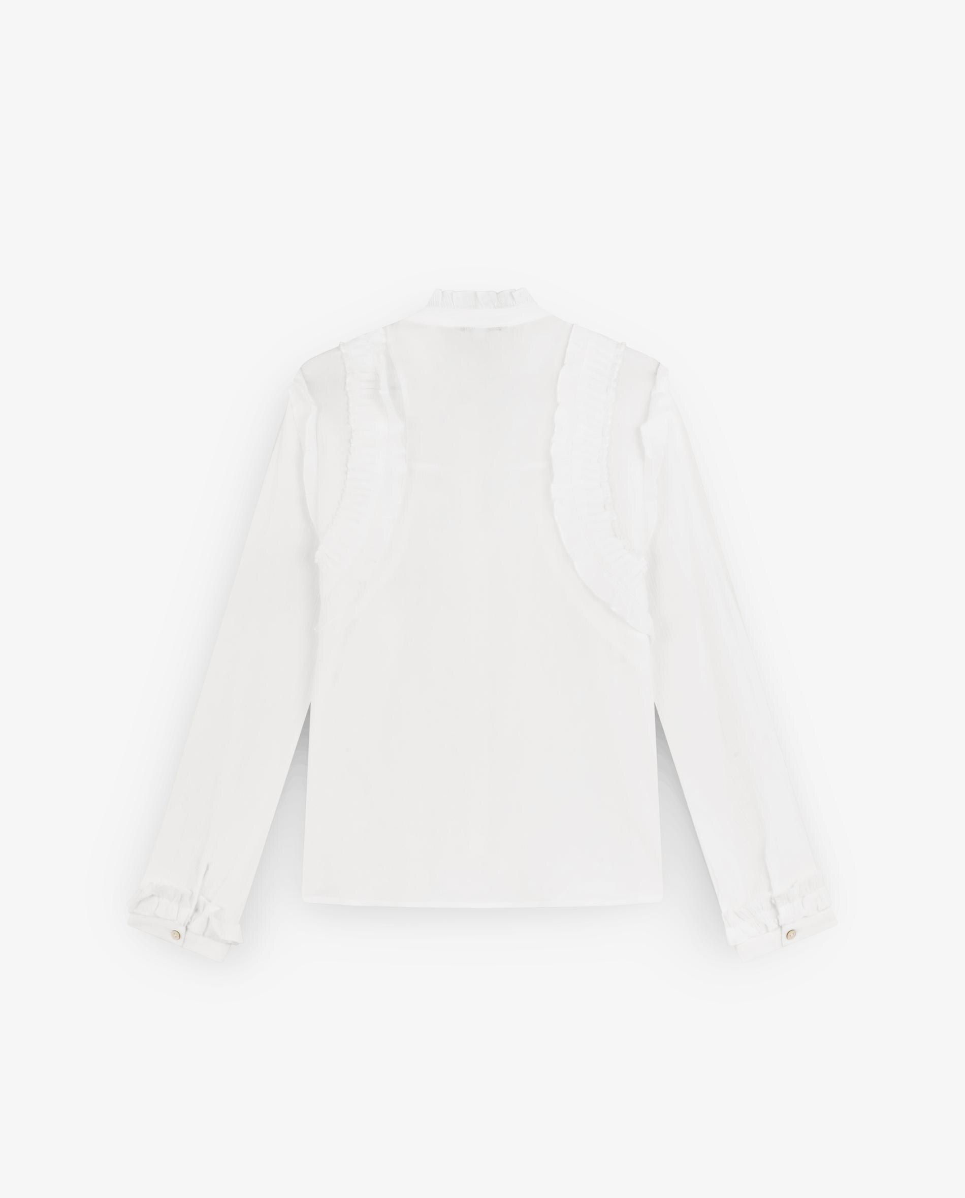 Blusa de Algodão com Folhos Branco-5