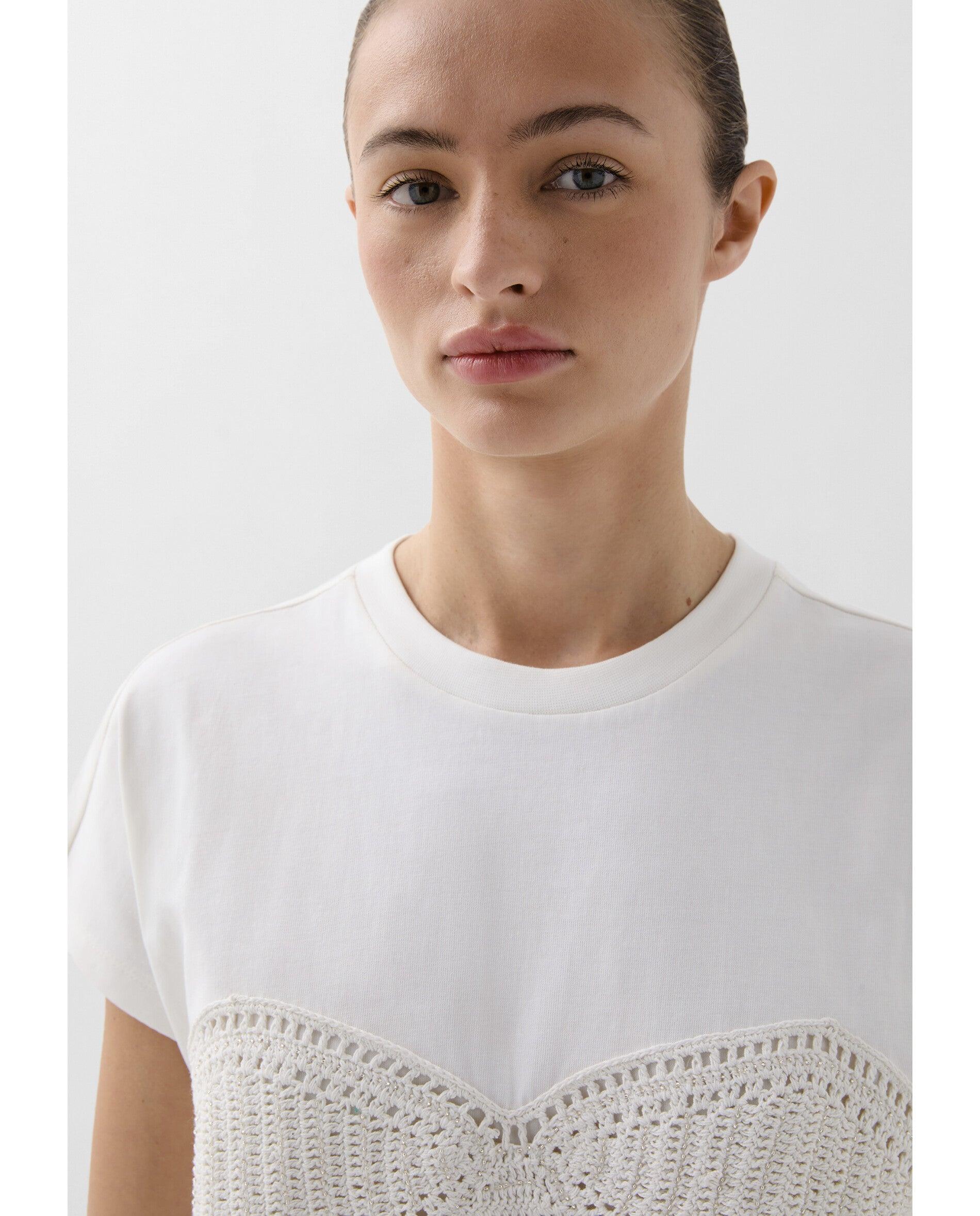 T-shirt com Detalhe Tipo Crochet Branco-4