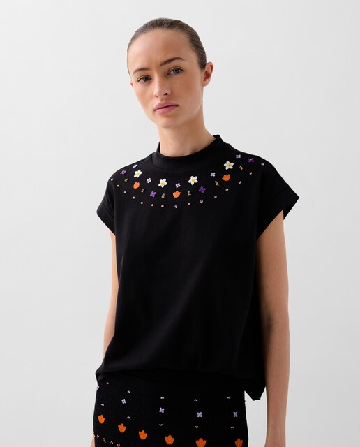 Imagem 0 de T-shirt de Algodão com Detalhes Bordados